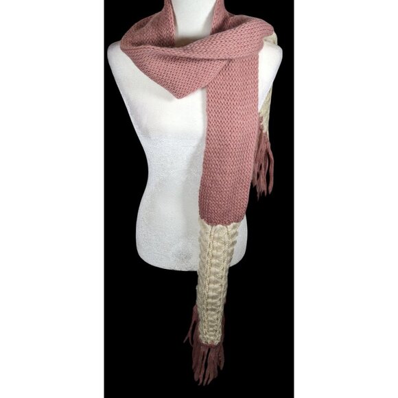 Vintage Handmade Victorian Rose Pink And Cream Scarf - Picture 1 of 8